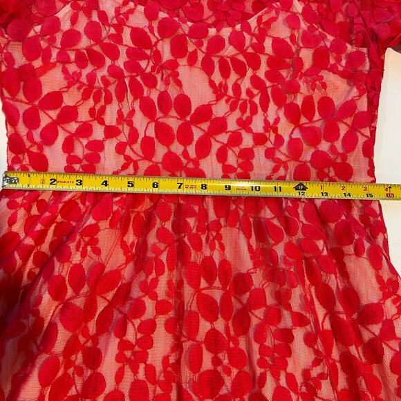 Free People Red Lace Skater Dress | Women's Size 12 - Picture 9 of 10